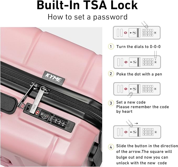 KYME Pink Hardside Carry On Luggage 22x14x9 Airline Approved - Image 6