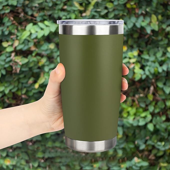 20oz Stainless Steel Tumbler Bulk with Lid, Travel Mug - Double Wall Vacuum Powder Coated Cup - Army Green, 6 Pack - Image 6