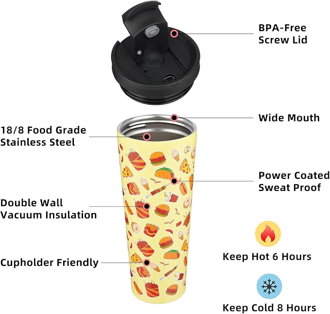 BJPKPK 26oz Tumbler With lid And Straw Stainless Steel Travel Coffee Mug Insulated Tumblers Cups,Yummy - Image 2