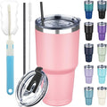 30 oz Tumbler with Lids and Straws, Stainless Steel Insulated Coffee Tumbler, Double Wall Vacuum Insulated Travel Mug Cup, Leakproof Thermal Coffee Cup for Hot and Cold Drinks (Light Pink) by GUDEMAO
