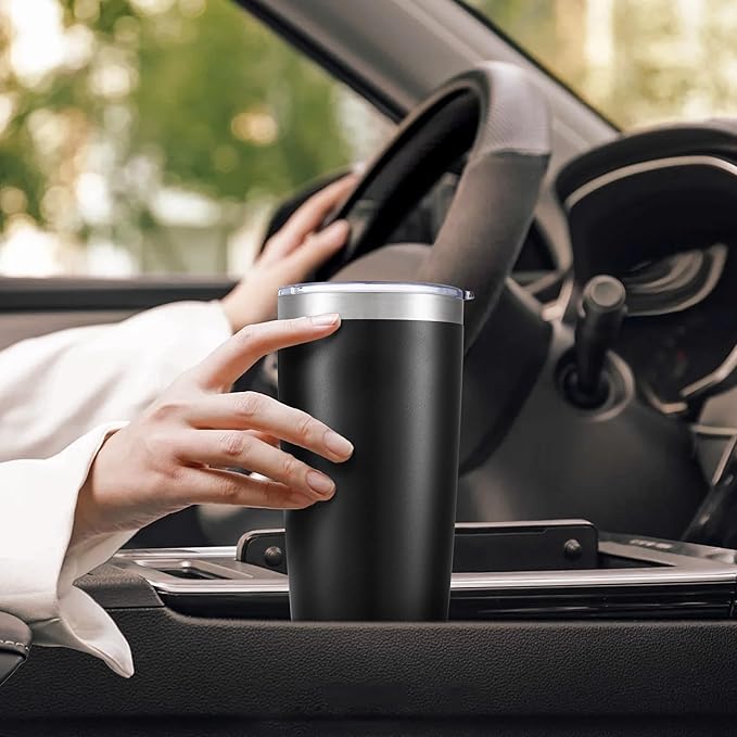 20 oz Tumbler with Lid Stainless Steel Double Wall Vacuum Insulated Tumblers Powder Coated Cups Travel Mug Keep Drinks Cold and Hot, Black - Image 5