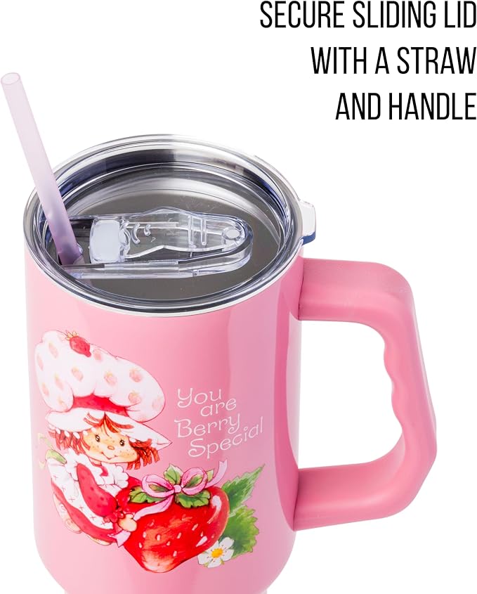 Silver Buffalo Strawberry Shortcake “You are Berry Special” Stainless Steel Tumbler with Handle, Fits in Standard Cup Holder, 40 Ounces - Image 2