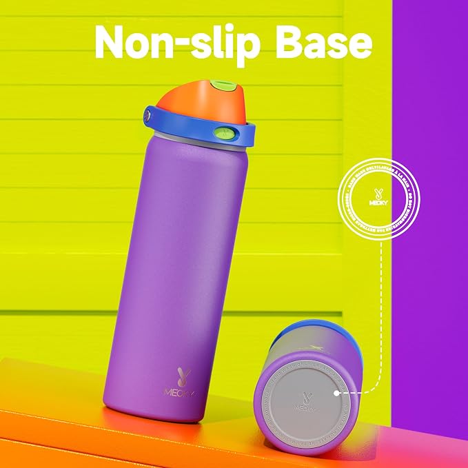 32 oz Insulated Water Bottle for Women: Meoky Stainless Steel Metal Water Bottle with 2-in-1 Straw and Spout Lid - Leak Proof, Cold for 24 Hours, Protective Silicone Base, BPA-Free for School, Violet - Image 8