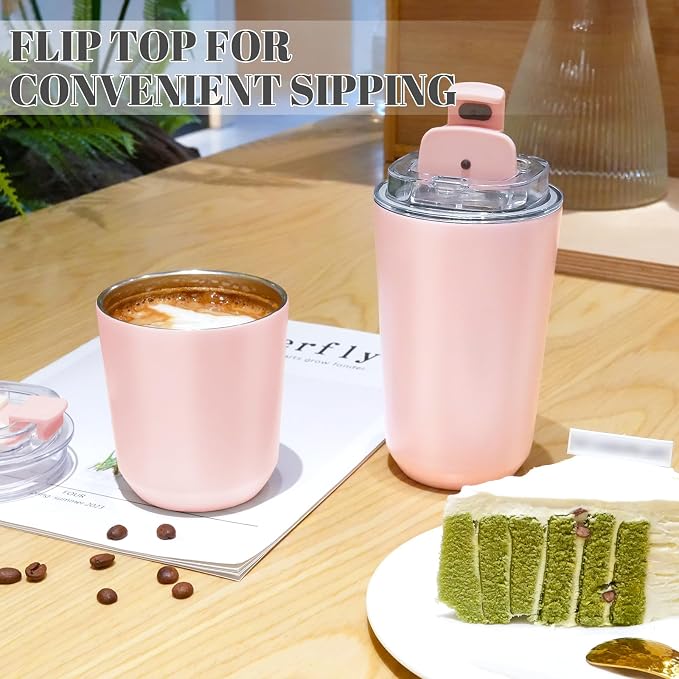 Puraville Insulated Tumblers with Lid, 10 oz Travel Coffee Mug Stainless Steel Vacuum Cup, Leak Proof Reusable Double Walled Coffee Tumbler for Iced and Hot Drinks, Pink - Image 7