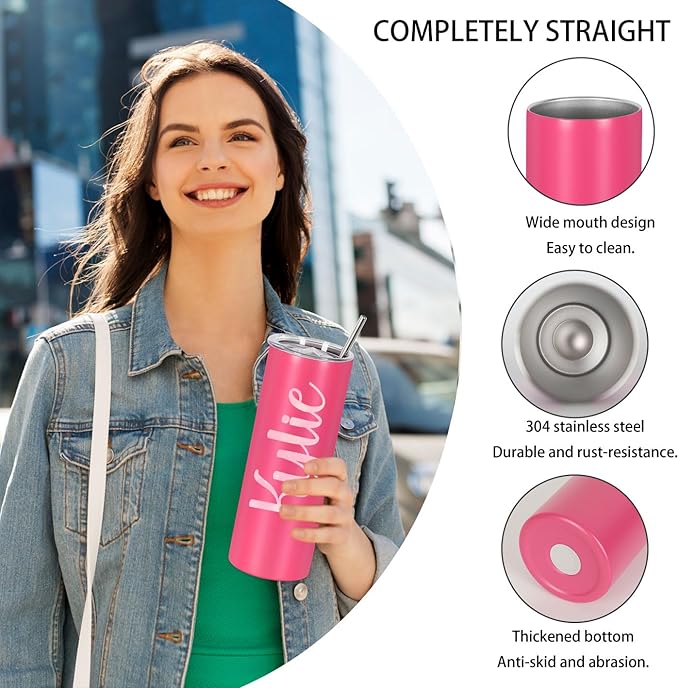 4 Pack 20 Oz Straight Skinny Tumblers,Individually Gift Boxed Stainless Steel Slim Skinny Tumbler Set Bulk, 20 Oz Insulated Slim Thin Travel Tumbler Cup for Diy,Hot Pink - Image 3