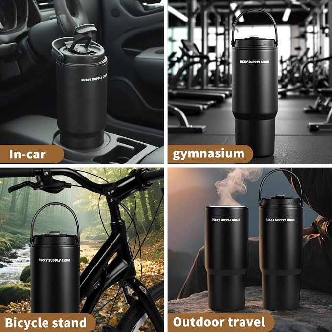 Water Bottle 24 Oz/Stainless Steel Tumbler with Straw - Vacuum Insulated Water Bottle for Home, Office or Car Reusable Cup With straw，Cold for 12 Hrs or Iced for 24 Hrs(Black) - Image 4