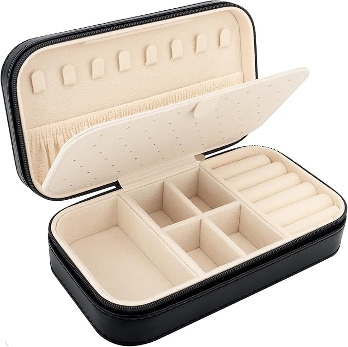 DesignSter Travel Jewelry Box, PU Leather Portable Jewelry Case, Small Jewelry by DesignSter