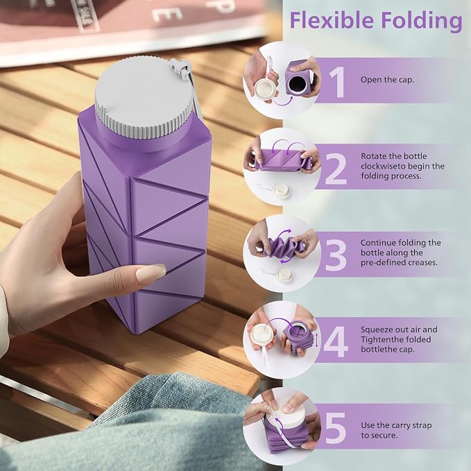 610ml Collapsible Water Bottles Upgrade Foldable Water Bottle BPA Free Reusable - Image 7