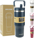 30oz Flip Straw Insulated Water Bottle with Handle, Leak Proof Stainless Steel Tumbler, Double Wall Vacuum Travel Coffee Mug for Cold Drinks, Gym Office Travel Essentials by SIMPLEDRINK