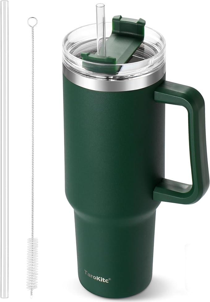 40 oz Tumbler with Handle | Stainless Steel Insulated Tumblers with Lids and Straw | Insulated Travel Mug Iced Coffee Cup | Keeps Cold for 34 Hours | Dishwasher Safe, BPA Free | Sage Green by TaroKitc