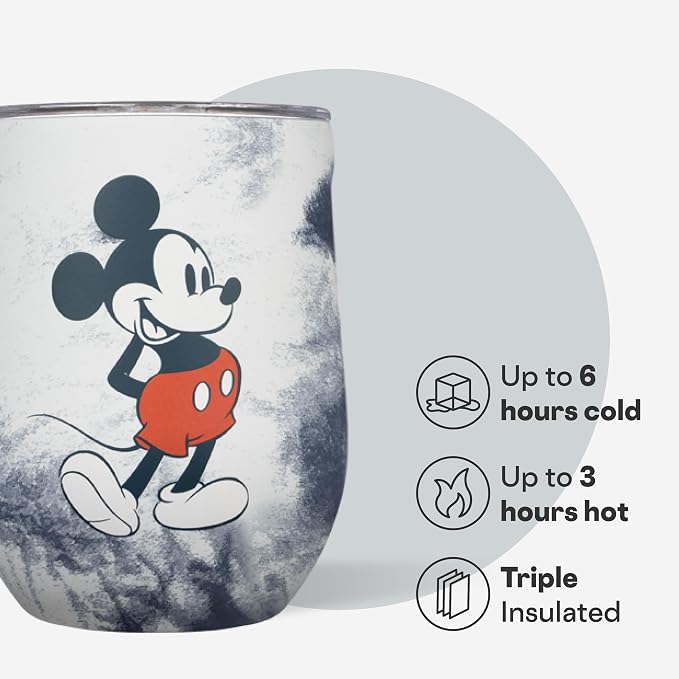 Corkcicle Stemless Insulated Wine Glass Tumbler - Beverages Cold 6 & Hot 3 Hours - Stainless Steel - Easy-Grip - Summer Drinkware Gift - Keeps Drinks Ice - 12 oz - Mickey Tie Dye - Image 3