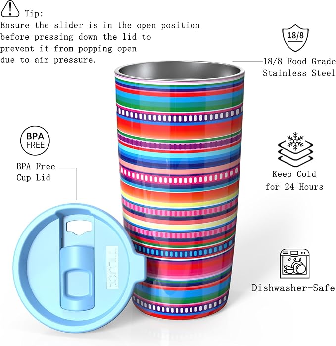 TILUCK 20 oz Insulated Tumbler with BPA-Free Lid, Stainless Steel Vacuum Travel Coffee Mug, Double Wall Coffee Tumbler（20oz，RainbowStripes） - Image 2