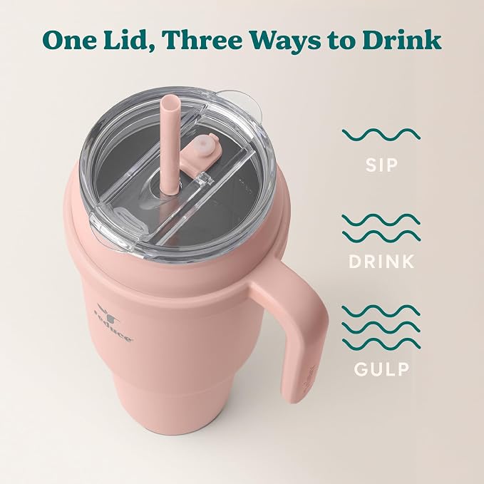 REDUCE 50 oz Stainless Steel Tumbler with Handle - Dual-Wall Vacuum Insulated Travel Mug, Sweat-Proof Lid & Reusable Straw - Keeps Drinks Cold for 24 Hrs, Fits Cupholders, Dishwasher Safe - Pink Clay - Image 5