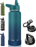 CIVAGO 40 oz Insulated Water Bottle With Straw, Stainless Steel Sports Water Cup Flask with 3 Lids (Straw, Spout and Handle Lid), Double Walled Travel Thermal Canteen Mug, Dark Night by CIVAGO