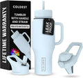 Coldest Tumbler with Handle and Straw - 100% Leak Proof Insulated Tumbler with Lid and Straw (3 Lids) - Stainless Steel Tumblers for Women & Men - Cup Holder Friendly Base, 36 oz (Morning Mist) by Coldest