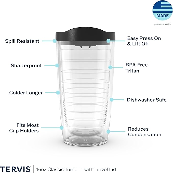 Tervis Clear & Colorful Lidded Made in USA Double Walled Insulated Tumbler Travel Cup Keeps Drinks Cold & Hot, 16oz, Fuchsia Lid - Image 3