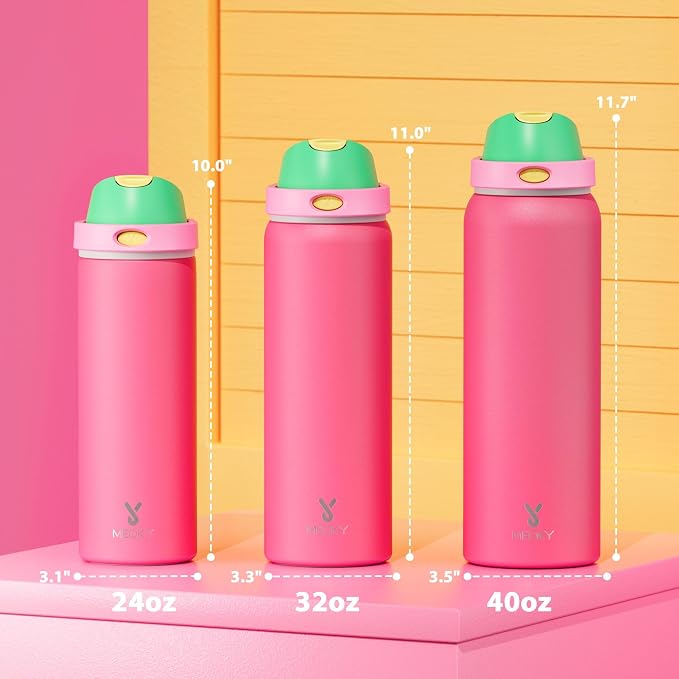 24 oz Insulated Water Bottle for Women: Meoky Stainless Steel Water Bottle with 2-in-1 Straw and Spout Lid - Leak Proof, Cold for 24 Hours, Fits in Car Cup Holder, BPA-Free for Sports Travel, Ruby - Image 3