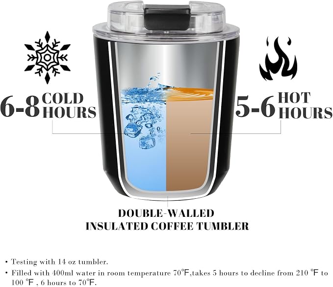 Puraville Insulated Tumblers with Lid, 10 oz Travel Coffee Mug Stainless Steel Vacuum Cup, Leak Proof Reusable Double Walled Coffee Tumbler for Iced and Hot Drinks, Black - Image 3