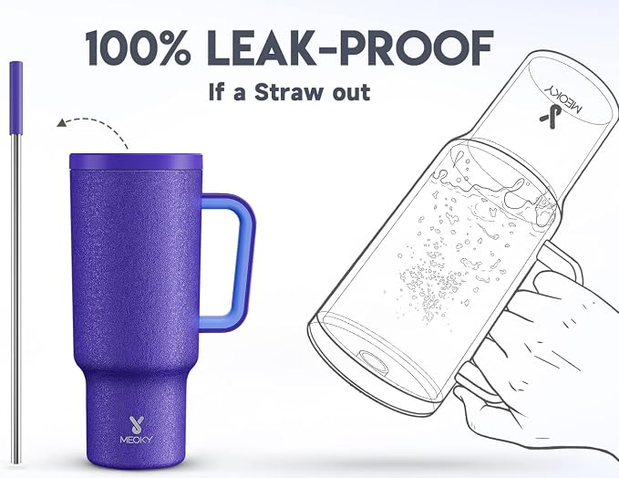 Meoky 40oz Tumbler with Handle, Leak-proof Lid and Straw, Insulated Coffee Mug Stainless Steel Travel Mug, Keeps Cold for 34 Hours or Hot for 10 Hours (Offshore) - Image 3