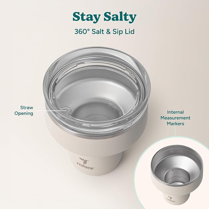 REDUCE Saltini 16 oz Cocktail Tumbler - Insulated Margarita Tumbler with Lid - Keeps Drinks Cold for 10 Hours - 360 Sippable Martini Glass Alternative - Shatterproof, Perfect for Parties - Unbleached - Image 4