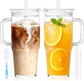 2Pack 40OZ Glass Tumbler with Handle,Glass Cup with Lid and Straw,Reusable Glass Iced Coffee Cup for Beer, Smoothies, Juice,Hot/Cold Drinks-Suitable for Birthday,Wedding,Christmas Gifts by 24ozRibbedGlassCup