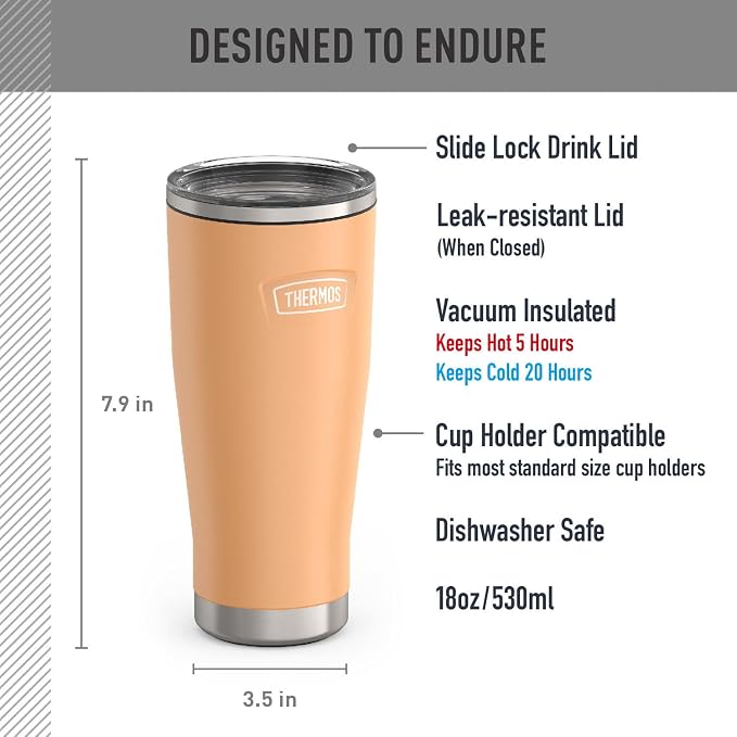 THERMOS ICON SERIES, Stainless Steel Tumbler with Slide Lock, 18 Ounce, Melon - Image 2