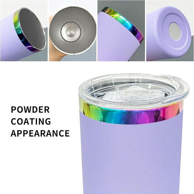 20 oz Skinny Tumblers Stainless Steel Tumbler with Lid and Straw Double Wall Vacuum Insulated Coffee Mug 20oz Powder Coated Cup for Hot and Cold Drinks(Purple,4 pack) - Image 3