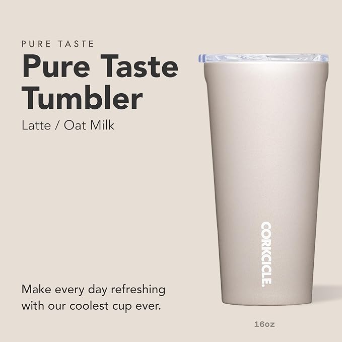 Corkcicle Pure Taste Tumbler - Stainless Steel Insulated Cup With Lid - Non-Slip Silicone Base - Ceramic Interior Coating - Durable Travel Mug - Dishwasher Safe - BPA Free - 16 oz - Latte/Oat Milk - Image 2