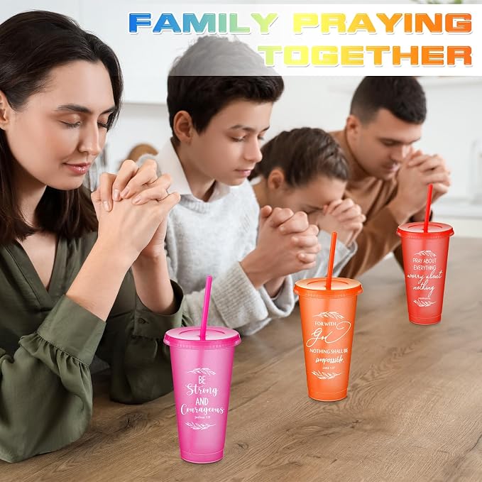 Havawish 36 Pcs Mothers Day Christian Tumbler Gift Bulk Religious Inspirational 24 oz Drinking Jesus Cup with Lid Straw Bible Verse Plastic Cup for Church Father Teacher First Communion (Colour) - Image 6