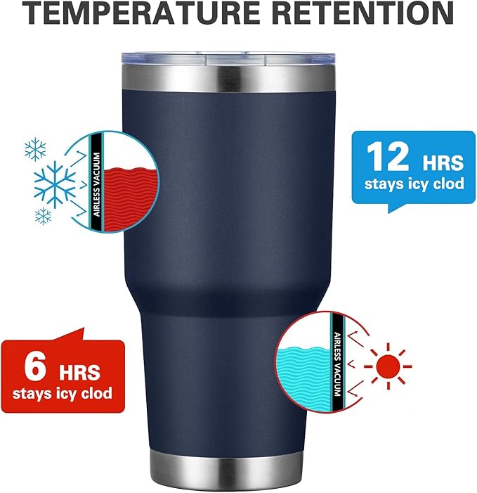 MEWAY 30oz Insulated Tumbler With Lids and Straws,Stainless Steel Double Vacuum Coffee Tumbler Cup, Brush, Durable Powder Coated Coffee Cup for Cold & Hot Drinks, Office, Travel(Navy,4 PACK) - Image 2