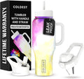 Coldest Tumbler with Handle and Straw, 100% Leak Proof Insulated Tumbler with Lid and Straw (3 Lids), Stainless Steel Tumblers for Women & Men, Cup Holder Friendly, 36 oz (Clouds of Tie Dye) by Coldest