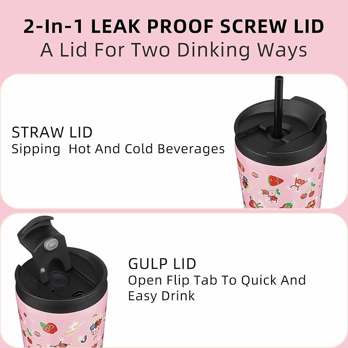 BJPKPK 22oz Stainless Steel Insulated Tumbler With lid And Straw Travel Coffee Thermal Tumblers Cup For Women And Men,Passionate Pink - Image 3
