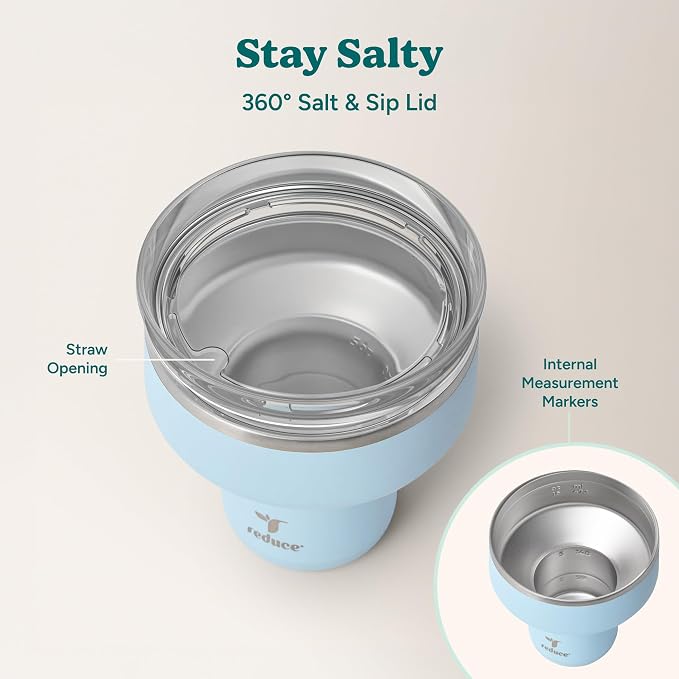 REDUCE Saltini 16 oz Cocktail Tumbler - Insulated Margarita Tumbler with Lid - Keeps Drinks Cold for 10 Hours - 360 Sippable Martini Glass Alternative - Shatterproof, Perfect for Parties - Cloud Blue - Image 5