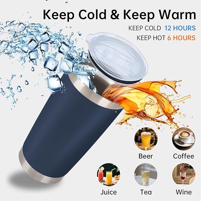 IEOVIEE 32 Pack, 20oz Stainless Steel Bulk Tumblers with Lids and Straws, Double Wall Insulated Travel Coffee Mug, Durable Powder Coated Tumbler Bulk Cup for Cold and Hot Drinks (Navy Blue) - Image 6