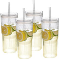 20oz Glass Cups With Glass Lids and Straws, High Borosilicate Iced Coffee Cups, Reusable Glass Tumblers for Coffee, Tea, Juice, Smoothies, Hot/Cold Drinks at Home, Office - 4 Packs by MINGHYZYA