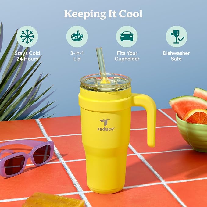 Reduce 24 oz Stainless Steel Tumbler with Handle - Dual-Wall Vacuum Insulated Travel Mug, Sweat-Proof Lid & Reusable Straw - Keeps Drinks Cold for 24 Hrs, Fits Cupholders, Dishwasher Safe -Pina Colada - Image 3