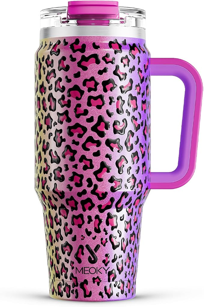 Meoky 32 oz Tumbler with Handle, Insulated Tumbler with Lid and Straw, Stainless Steel Travel Mug, Keeps Cold for 24 Hours, 100% Leak Proof, Fits in Car Cup Holder (Celebration) by MEOKY