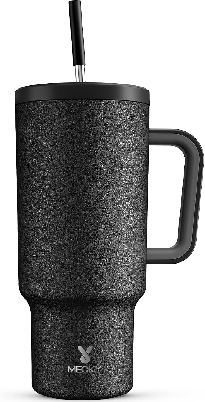 Meoky 40oz Tumbler with Handle, Leak-proof Lid and Straw, Insulated Coffee Mug Stainless Steel Travel Mug, Keeps Cold for 34 Hours or Hot for 10 Hours (Night) by MEOKY