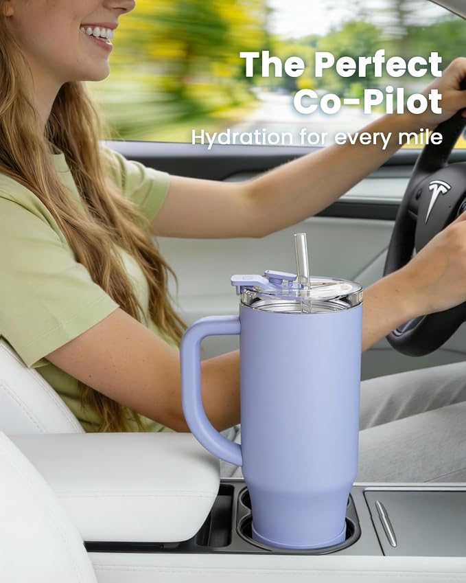 Renoj Insulated Mug 100% Leak Proof Insulated Water Bottle for Iced Coffee & Hot Drinks - Fits Car Cup Holder, Ideal Gift, 2 Straws & Silicone Boot - SnapShift Navy Blue 40 oz - Image 2