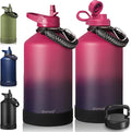 CIVAGO Gallon Insulated Water Bottle Jug with Straw, 128 oz Large Stainless Steel Water Flask, Big Metal Thermal Mug with 3 Lids for Sports, Travel, Gym, and Camping, Dark Rainbow by CIVAGO