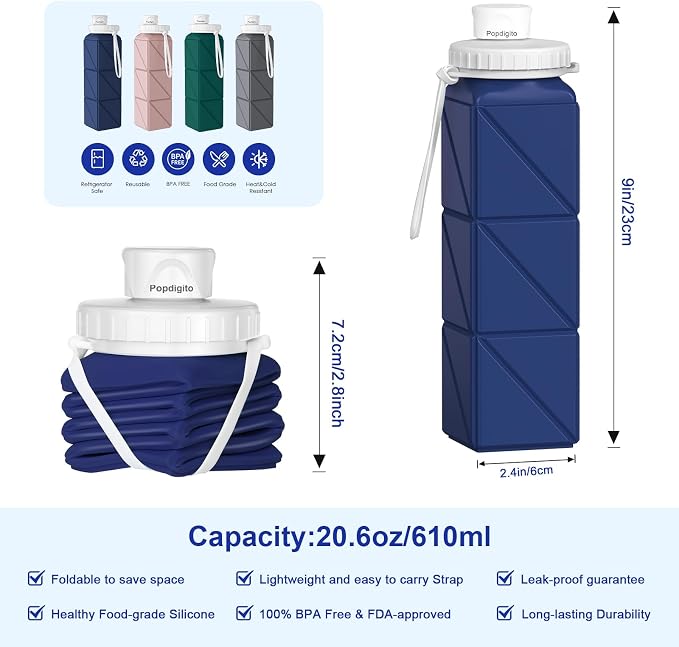 Collapsible Water Bottles 2 Pack Compact Portable, Bpa-Free Silicone Bottles - Image 2