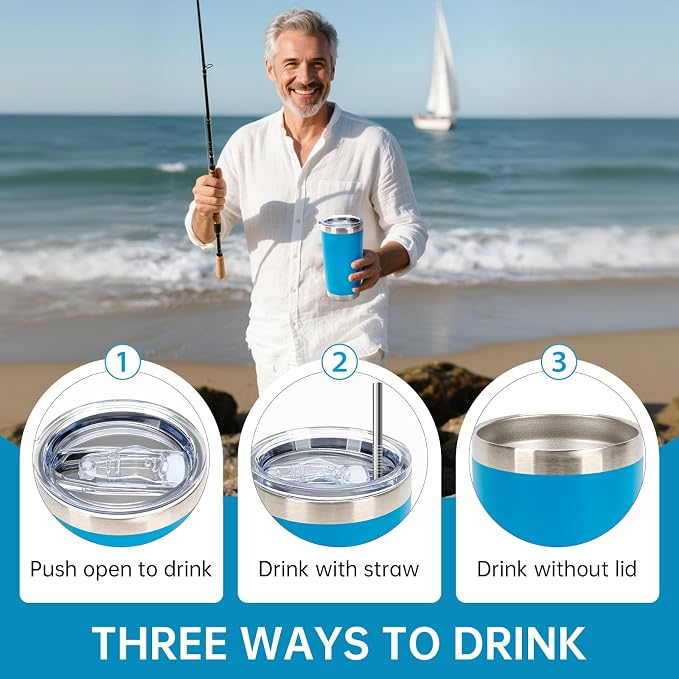 IEOVIEE 32 Pack, 20oz Stainless Steel Bulk Tumblers with Lids and Straws, Double Wall Insulated Travel Coffee Mug, Durable Powder Coated Tumbler Bulk Cup for Cold and Hot Drinks (Light Blue) - Image 7