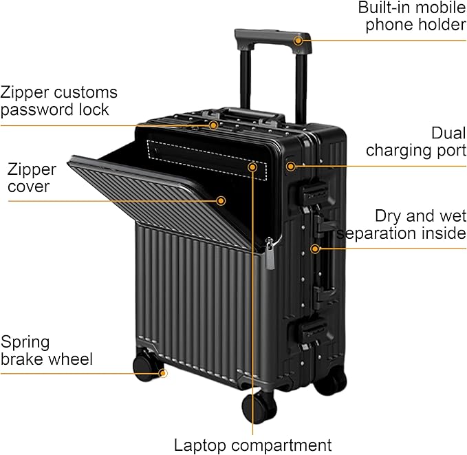 Zipperless Luggage, Polycarbonate Aluminum Hardshell, Expandable Carry-On - Image 2