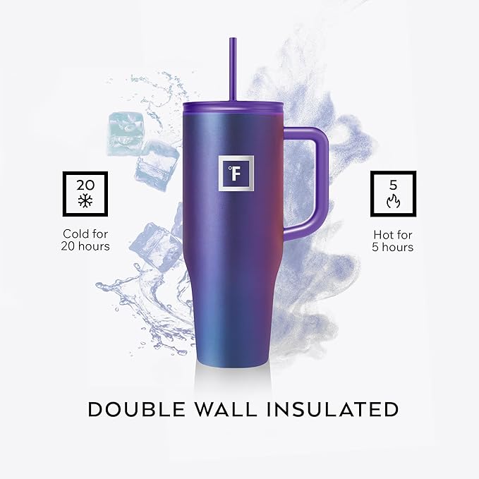 IRON °FLASK Co-Pilot Insulated Mug w/Straw & Flip Cap Lids - Cup Holder Bottle for Hot, Cold Drink - Leak-Proof - Water, Coffee Portable Travel Mug - Aurora, 40 Oz - Image 4