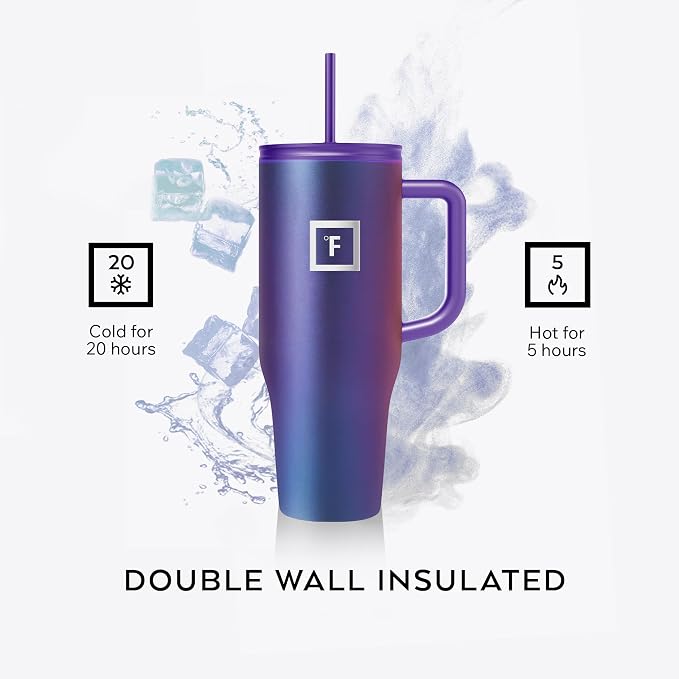 IRON °FLASK Co-Pilot Insulated Mug w/Straw & Flip Cap Lids - Cup Holder Bottle for Hot, Cold Drink - Leak-Proof - Water, Coffee Portable Travel Mug - Cashmere Cream, 40 Oz - Image 4