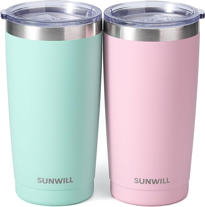 SUNWILL Travel Coffee Mug with Lid, 20 oz Tumbler Set of 2, Insulated Stainless by SUNWILL