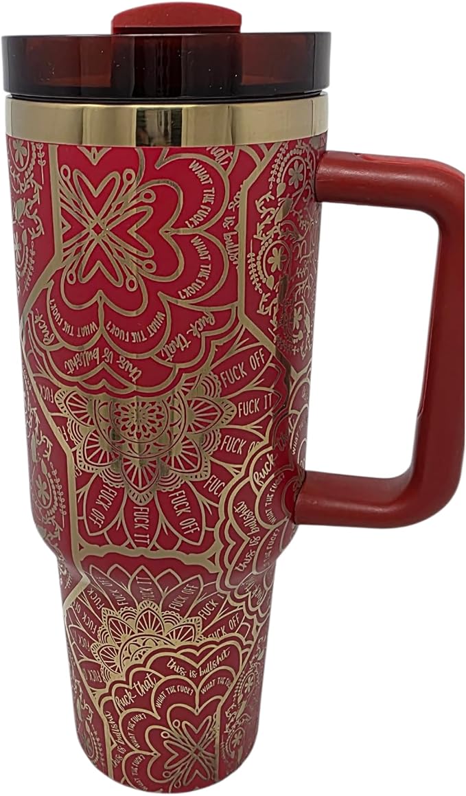 Hidden Cuss Word Tumbler 40oz Laser Engraved Funny Nurse Gift Swear Tumbler with Lid and Straw, Multicolor, Gag Gift Hidden Curse Words Stainless Steel Travel Mug (Red with Gold Underlay) - Image 6