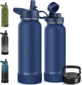 CIVAGO 40 oz Insulated Water Bottle With Straw, Stainless Steel Sports Water Cup Flask with 3 Lids (Straw, Spout and Handle Lid), Double Walled Travel Thermal Canteen Mug, Navy Blue by CIVAGO