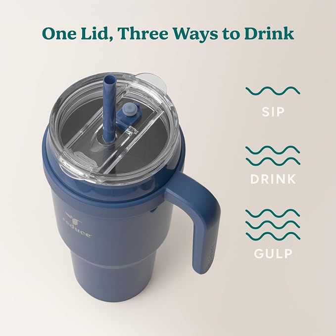 Reduce 40 oz Stainless Steel Tumbler with Handle - Dual-Wall Vacuum Insulated Travel Mug, Sweat-Proof Lid & Reusable Straw - Keeps Drinks Cold for 24 Hrs, Fits Cupholders, Dishwasher Safe-Mineral Blue - Image 5