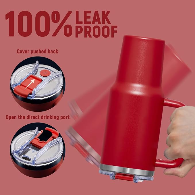40 oz Tumbler with Handle and Straw Lid,Insulated Reusable Stainless Steel Water Bottle Travel Mug，Cupholder Friendly Double Wall Vacuum Sealed Cup (Cherry Red) - Image 4